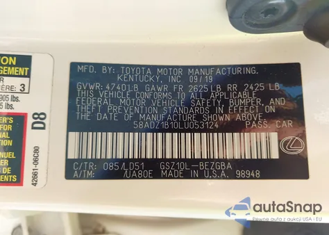 2020 Lexus Es 350 from USA, damaged, VIN 58ADZ1B10LU053124